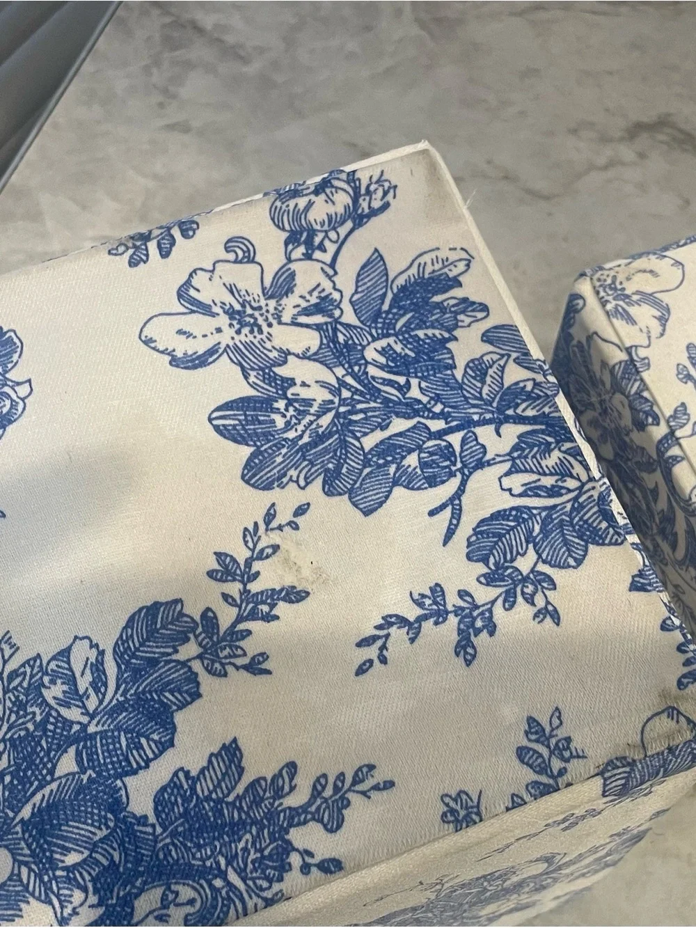 Blue Floral Decorative Storage Boxes with Tassels - Home Accents